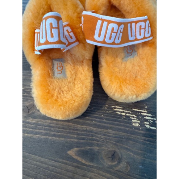 UGG Fluff Yeah Slide Sandals Womens Size 5 Orange Sheepskin Slingback Slippers - Picture 3 of 5